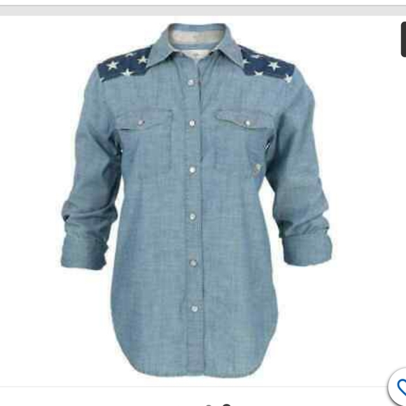 Women's Commander Life Snap Down Blue Denim Star Western Jean Shirt - Picture 12 of 16